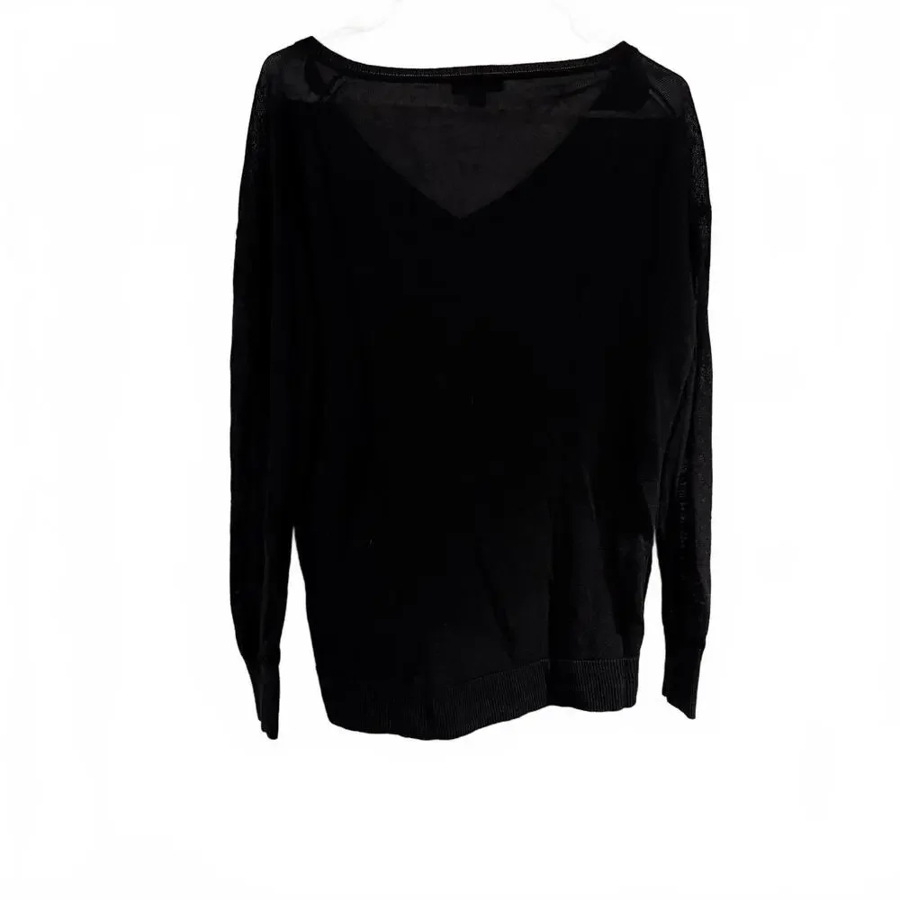 J.CREW Linen/Viscose Lightweight V Neck Black‎ Sweater Side Buttons SZ M Preppy